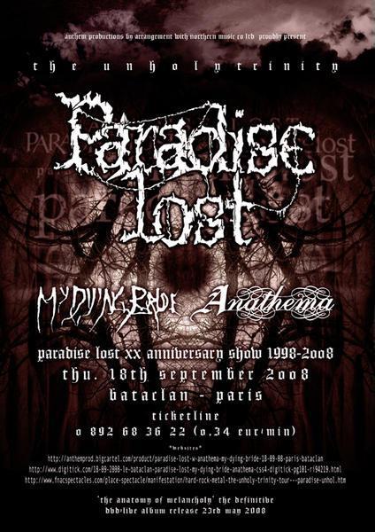Paradise Lost + My Dying Bride + Anathema @ Bataclan (Paris) le 18 Septembre 2008
