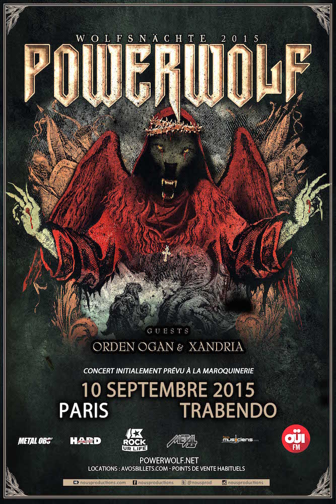 Powerwolf + Orden Ogan + Xandria @ Trabendo (Paris), le 10 Septembre 2015