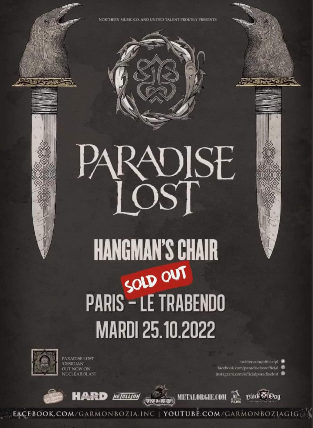 Paradise Lost + Hangman’s Chair @ Trabendo (Paris), le 25 Octobre 2022