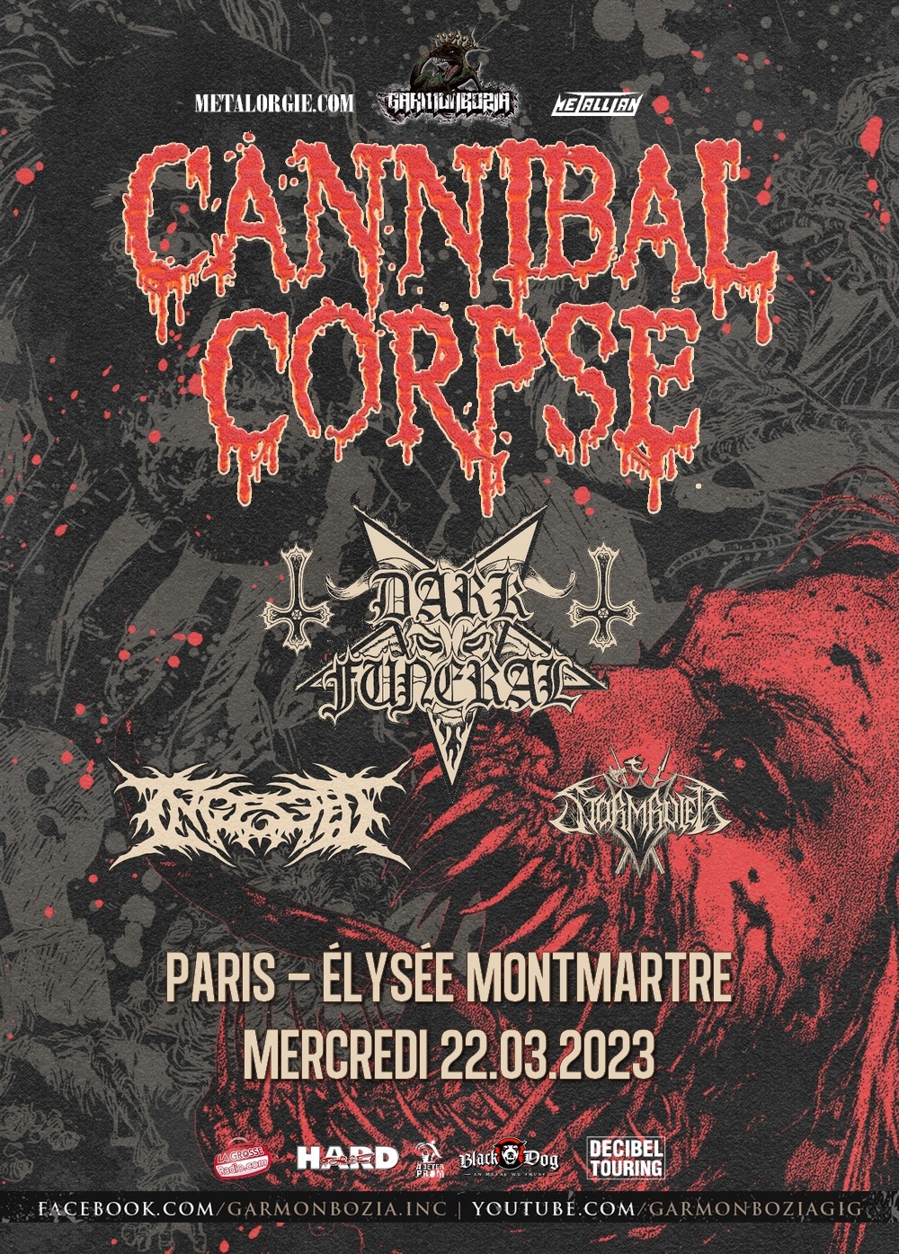 Cannibal Corpse + Dark Funeral @ Elysée Montmartre (Paris), le 22 Mars 2023